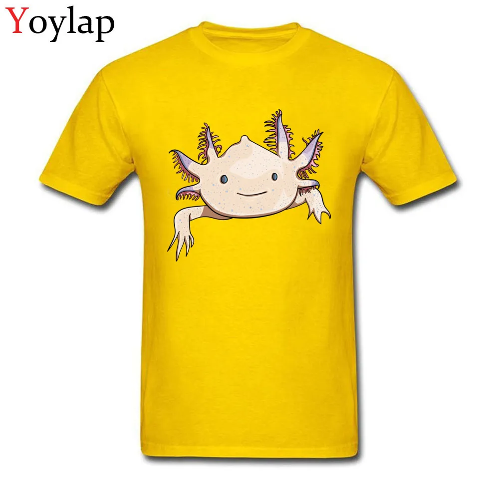 Pure Cotton Tops Shirts Axolotl Friend for Men Casual T-shirts Cool Fitted O Neck Short Sleeve Tee Shirt Top Quality yellow