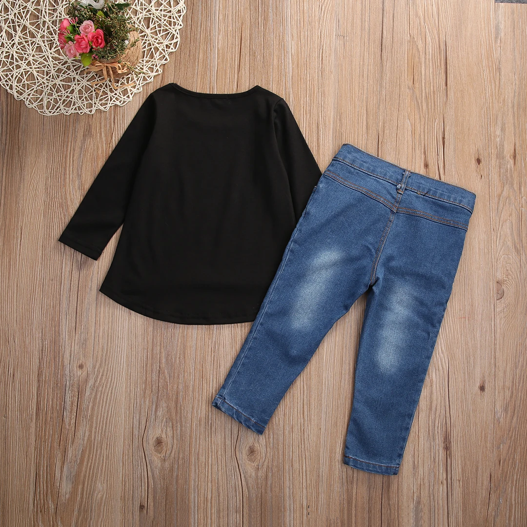 2 шт. Детская футболка с длинным рукавом и джинсы|autumn clothing|children autumnoutfit set |