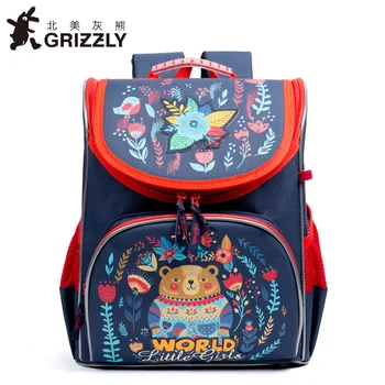 

GRIZZLY Children Backpacks Orthopedic Waterproof Backpacks for Girls Primary School Mochila Kids Cute Cartoon SchoolBags