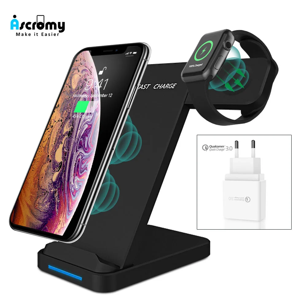 Qi Fast Wireless Charger Holder Dock For iPhone11 Pro MAX Samsung Quick USB 3.0 Apple Watch 2 3 4 Charging Pad Stand | Мобильные