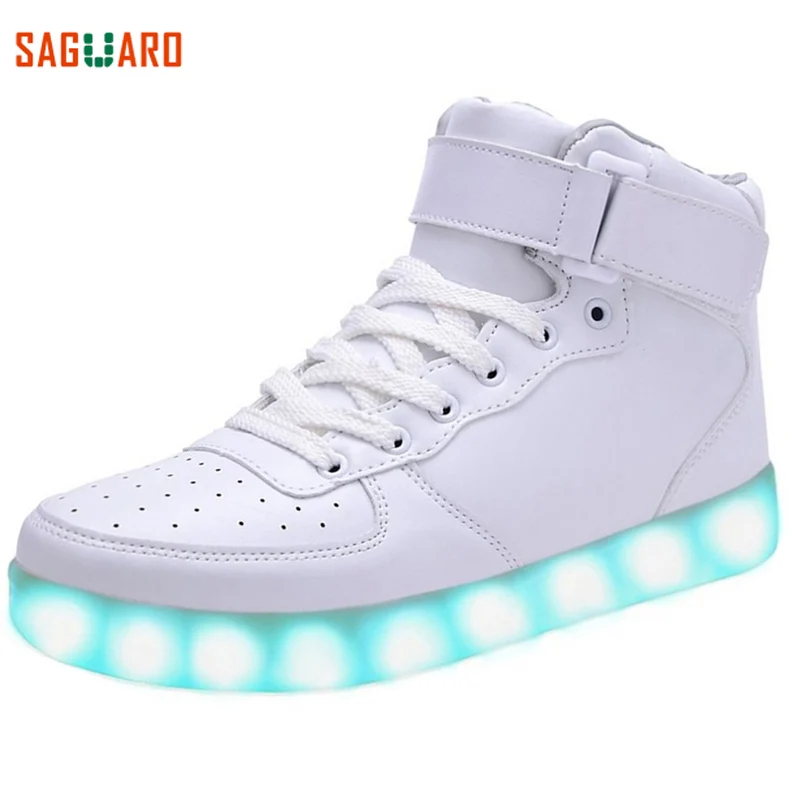

SAGUARO Superstar Luminous Shoes 2018 Men LED Lights USB Charge Glowing Shoes for Casual simulation sole neon basket led Shoe