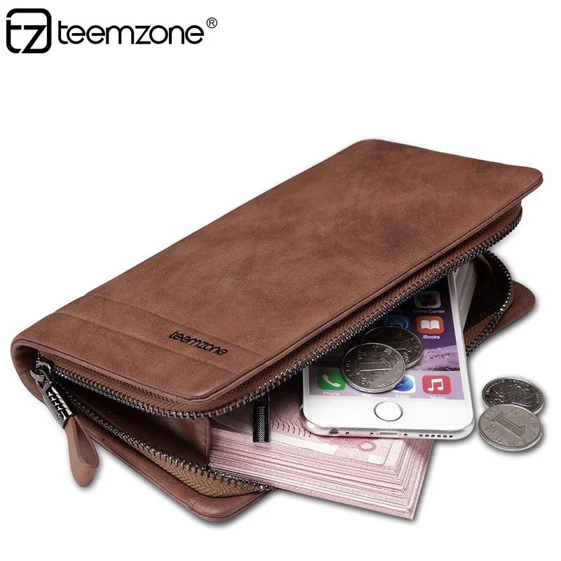 

teemzone TOP Sale Simple Vintage Business Cowhide Business Casual Male Hand Bag Large Capacity Clutch Bag 2 Colors S3389