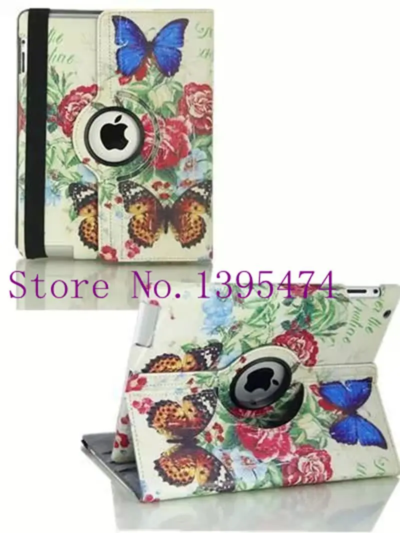 Butterfly rose pattern PU Rotation case Rotate Leather cover etui funda tasche for ipad 2 3 4 / |