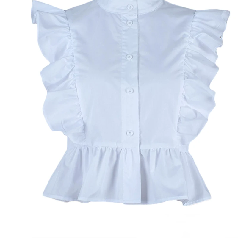 

Women summer sleeveless ruffles elegant blouses fashion hot 2018 new arrival solid white Office Lady formal Shirt Tops casual
