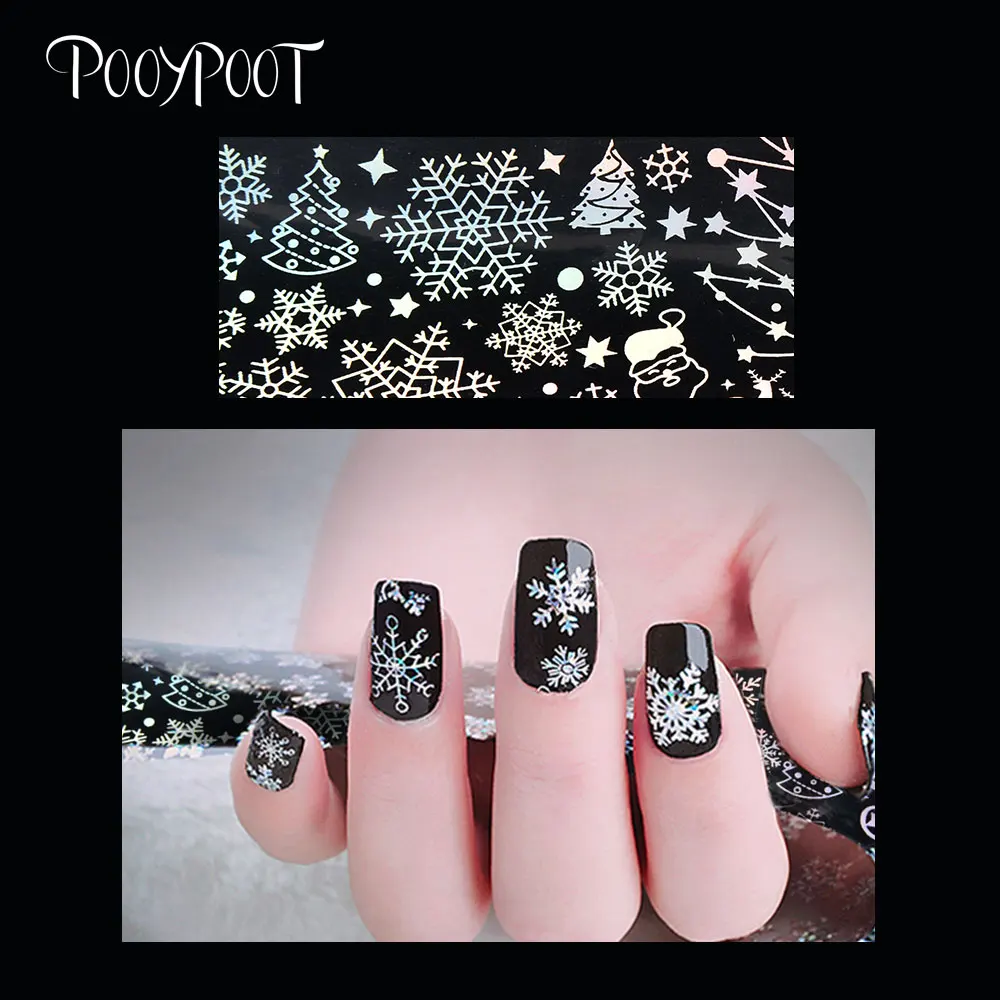 Pooypoot 8 шт голографические наклейки из фольги для ногтей цветок смешанными узорами, дизайн ногтей переводная наклейка водная горка наклейки для дизайна ногтей