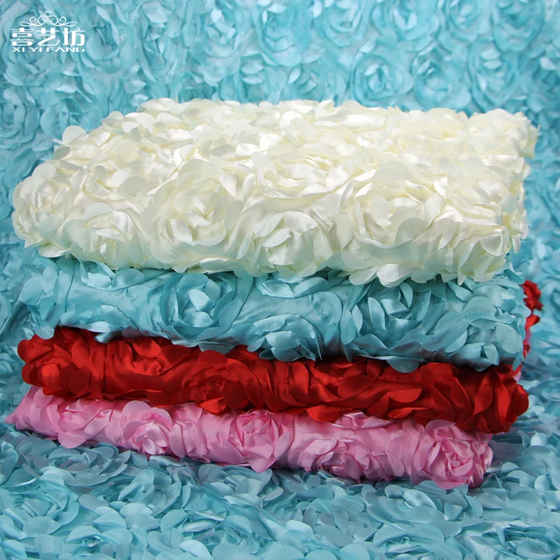 

3D Rosette Flower Fabric,Wedding Party Decorate Chair Cover Table Sewing Patchwork Material Cloth width120cm