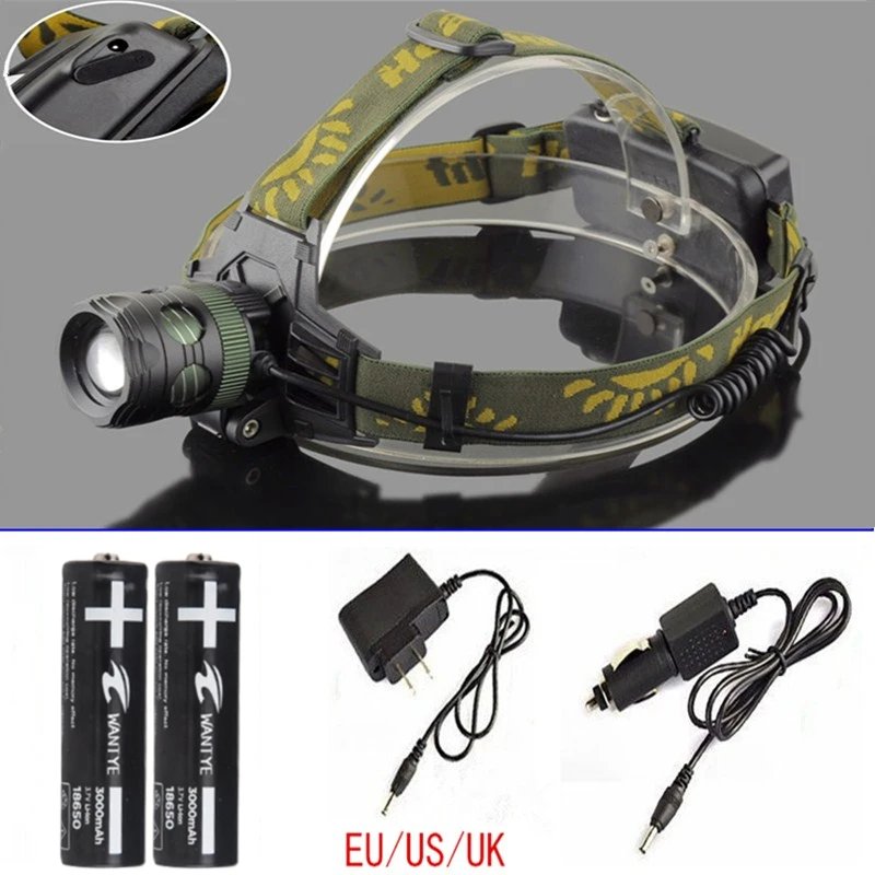 2000Lumens 3 Modes Head Lamp XM L bead T6 LED Headlamp Headlight Camping Fishing Light 2x18650
