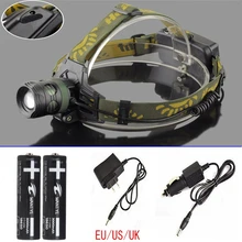 2000Lumens 3-Modes Head Lamp XM-L bead T6 LED Headlamp Headlight Camping Fishing Light +2×18650 battery+Car/AC charger