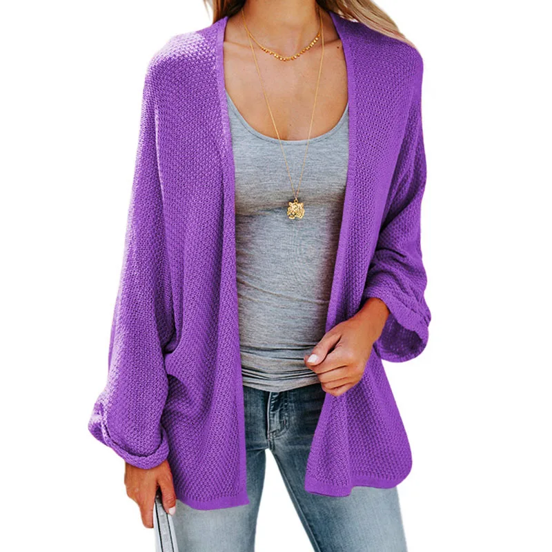 

Purple Mid Long Thin Knitted Cardigan Female Casual Solid Batwing Sleeve Sweater Women Fashion Basic Coat Plus Size 2019 2xl