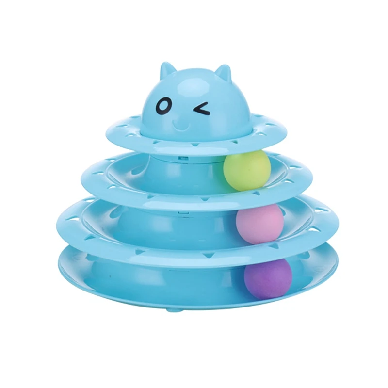 Интеллектуальная пластиковая милая Шариковая тарелка для кошек, тренировочные принадлежности, шариковый диск, тройная игрушка, игрушка для кошек, Интерактивная забавная Поворотная платформа H1 - Цвет: Синий