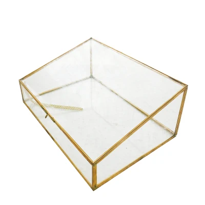 European Style Polygonal Vintage Copper Side Glass Jewelry Cosmetic Storage Box Jewelry Display and Storage 6