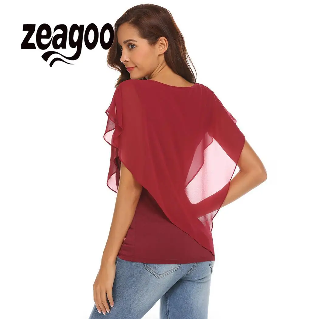 zeagoo Two Casual O-Neck Chiffon Patchwork Women Layers Sexy T-shirt zeagoo Two Casual O-Neck Chiffon Patchwork Women Layers Sexy T-shirt