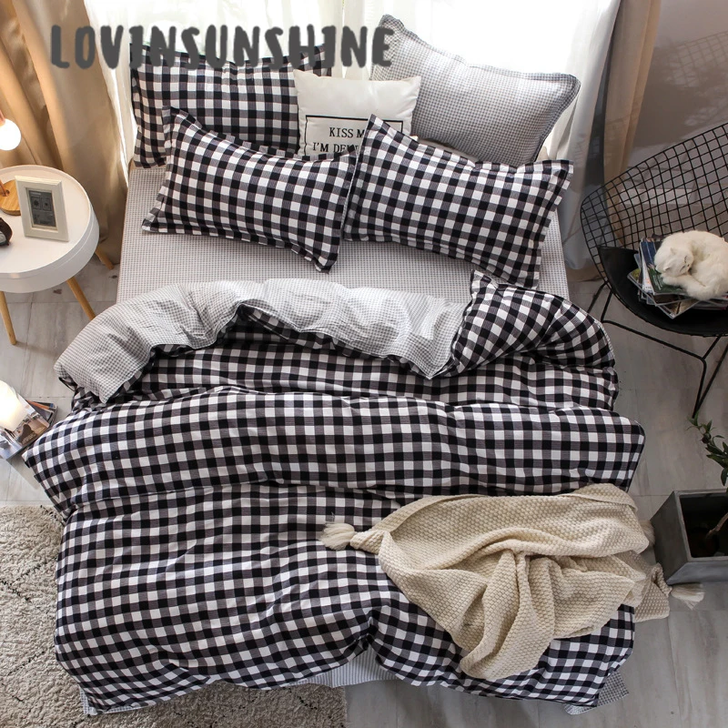 

LOVINSUNSHINE Duvet Cover Set Bed Sheet And Pillowcase Home Textile Black White Lattice Soft Bed Cover AB#44