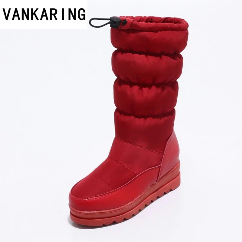 

VANKARING 2018 hot sale fashion warm ankle snow boots for women winter waterproof flats non-slip platform casual wedge red boots