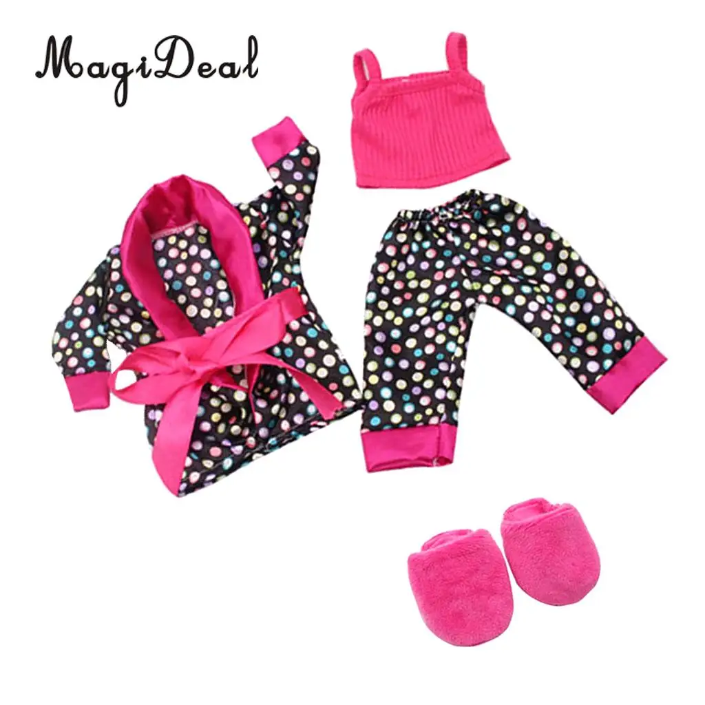 MagiDeal 1Set Pajamas Suit Tops Pants Suspender Slipper Shoes for 18 Inch   Doll Baby Clothes Clothing Accessories