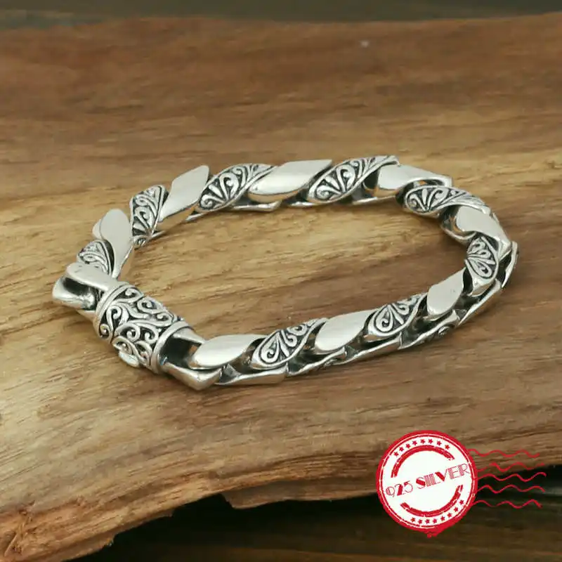 

S925 sterling silver men's bracelets personality fashion jewelry handmade retro arrogance garlands sculpture 2018 New Gift