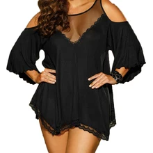 RW80190 New Arrival Transparent Mesh Sexy Sleepwear Dress Shoulder Hollow Out Sexy Lingerie Plus Size Underwear Women Sex
