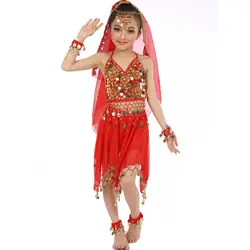 2017 Детские костюмы танец живота 6 шт. (топ + юбка + фата + Головные уборы + браслет) индийские платья Ropa De Danza Del Vientre