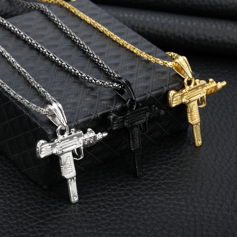 Золотое, серебряное, черное ожерелье с пулеметом, ювелирные изделия в стиле хип-хоп, аксессуары для мужчин и женщин, модные модели Подвесок в виде оружия, ожерелье s