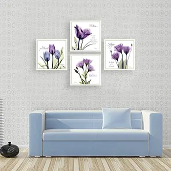 

4Pcs/Sets Modern Giclee Prints Artwork Believe Purple Flowers Pictures Photo Paintings Print on Canvas Wall Art for livingroom