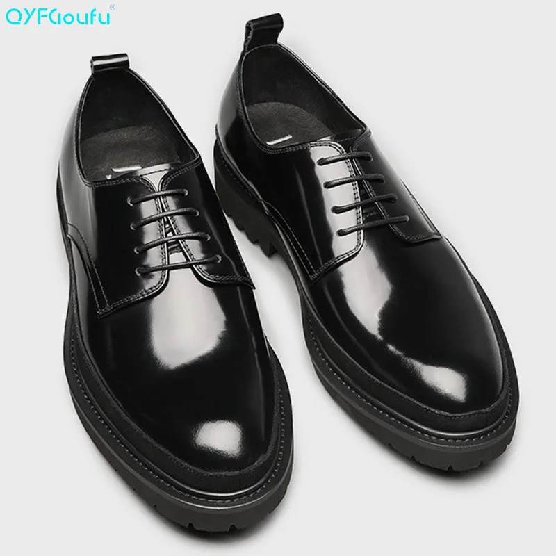 

High Quality Patent Leather Pointed Toe Business Casual Men Dress Shoes Lace-up Genuine Leather Prom And Wedding Shoes