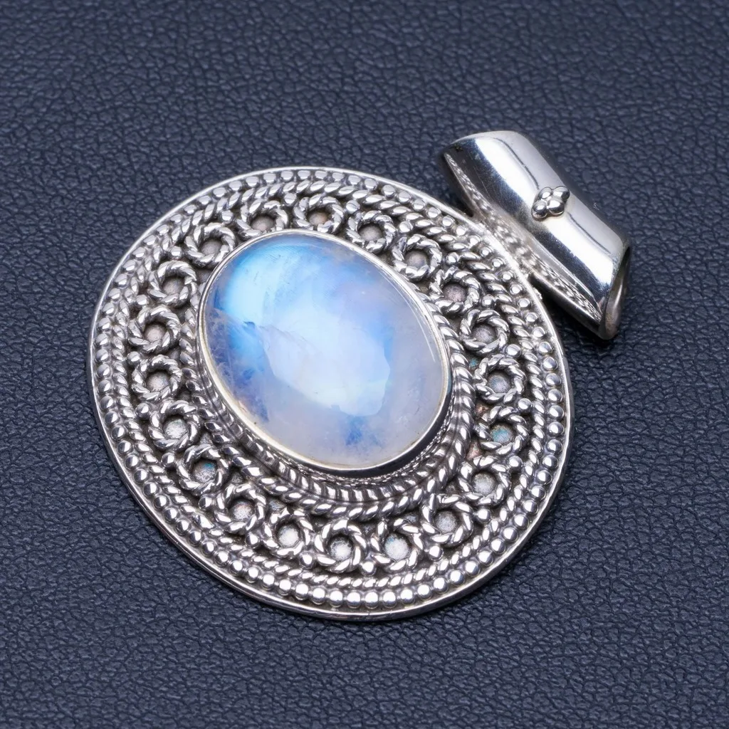 

Natural Rainbow Moonstone Punk Style 925 Sterling Silver Pendant 1 1/4" Q0107