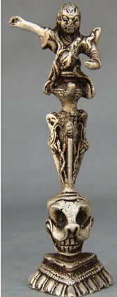 

Pure Copper Gilt Tastefully Tibetan Tibetan Buddhism Silver Protector Deity Skull Head Phurba Dagger Holder statue