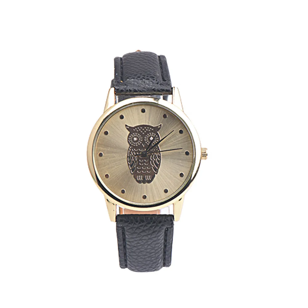 

Fashion Women Ladies Watches Retro Owl Design Leather Strap Gold Case Quartz Wrist Watch Minimalist Series relojes mujer zegarek