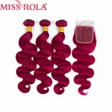 Miss Rola Hair Pre colord Peruvian Body Wave Hair Weaving 3 Bundles With Closure BUG Color
