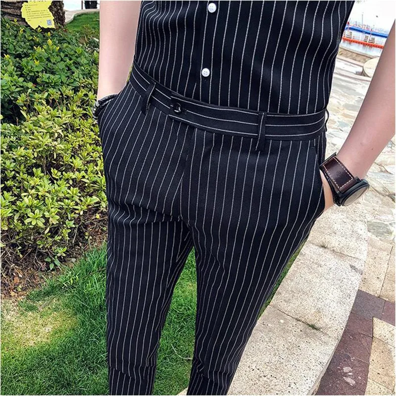 black dress pants with white stripes