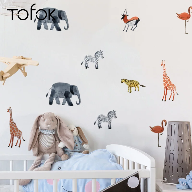Tofok 24 шт скандинавский стиль наклейки на стену с мотивами из мультфильмов настенные Стикеры с животными гостиная спальня классная комната, ...