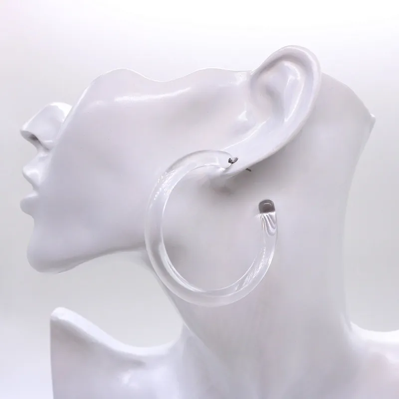 

UJBOX 2019 Top Quality Korean Top Transparent Acrylic Resin Earrings Women Clear Hoop Earrings Geometric Half Circle Earrings