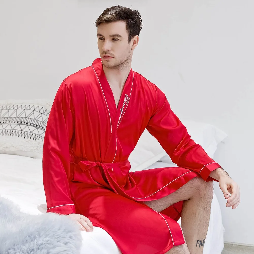 DANALA Шелковый Атласный мужской халат для сна однотонный освежающий Vogue простой длинный мужской ночной халат домашняя одежда для мужчин синего цвета