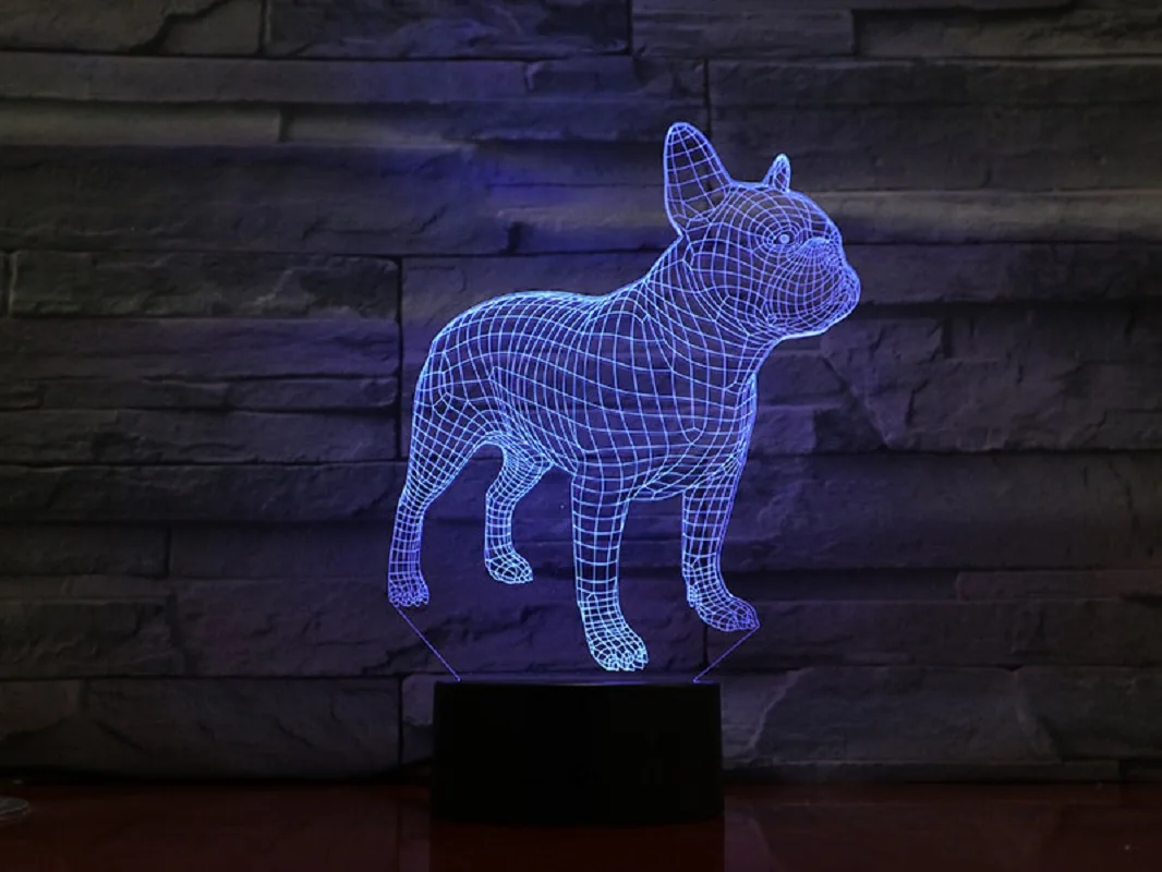 Французский бульдог 3D лампа Иллюзия ночник светодиодный светильник многоцветный вспышка выцветает Лава Lampara батарея сенсорный пульт дистанционного управления стол