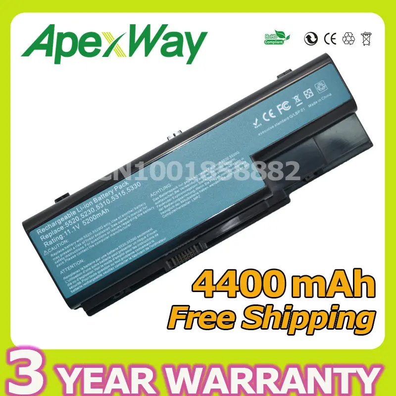 

Apexway 6 Cells 4400mAh 11.1v Battery For Acer Aspire 5520 5710 5920 5920G 6920 6930 7520 7720 8730 8920 8920G