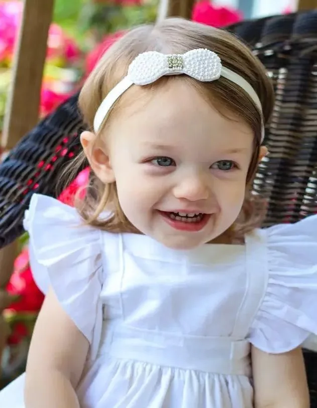 

2016 New Princess Girls Pearl Beads Bow Headband Baby Rhinestone Bowknot Headband Newborn Headwear Kids Hair Band Photo Props