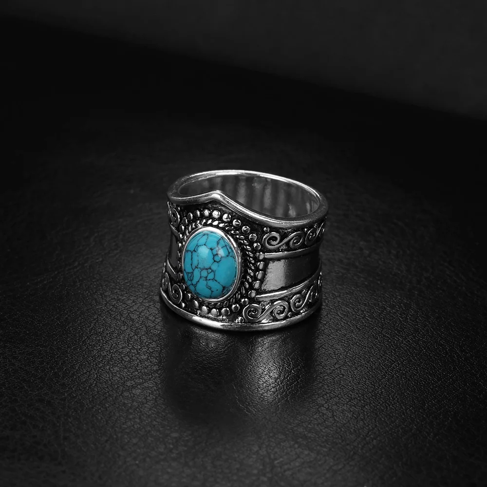 

1Pcs Size 5-11 New Vintage Boho Antique Tibetan Silver Color Women Black Rainbow Moonstone Natural Rings Fashion Jewelry