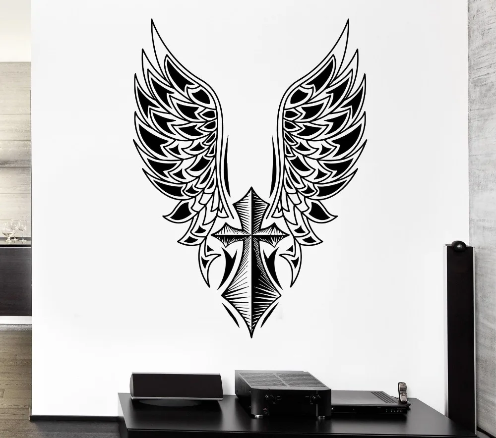 

Wall Sticker Cross Angel Wings Art Vinyl Wall Mural Home Decorative Free Swing Wall Mural Angel Wings Art Design Wallpaper Y-817