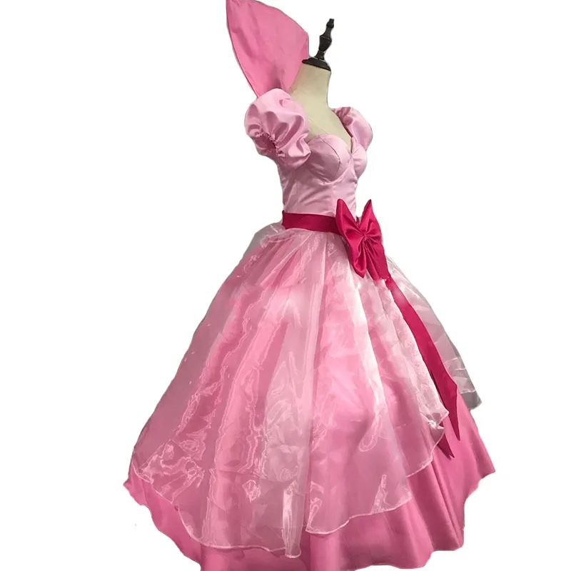 Cartoon Frog  Princess Charlotte Cosplay Costume Adult Women Pink Gown Halloween Christmas Party Dress