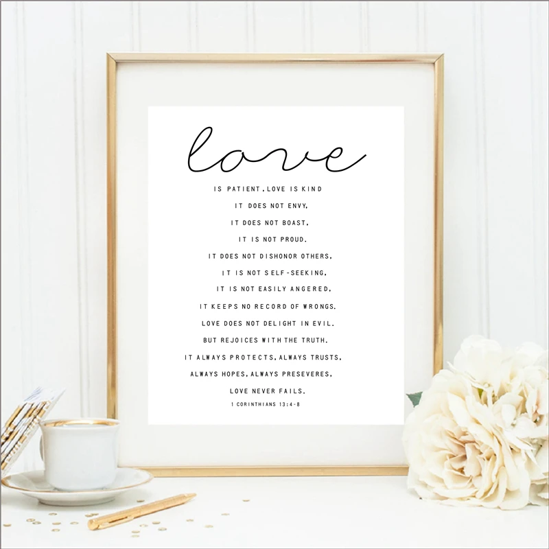 Постер с принтом Love is Patient Kind для дома гостиной стих из Библии настенная живопись