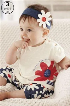 Baby girls summer clothes 3 pieces per set Hair band flowers short-sleeved clothing sets
