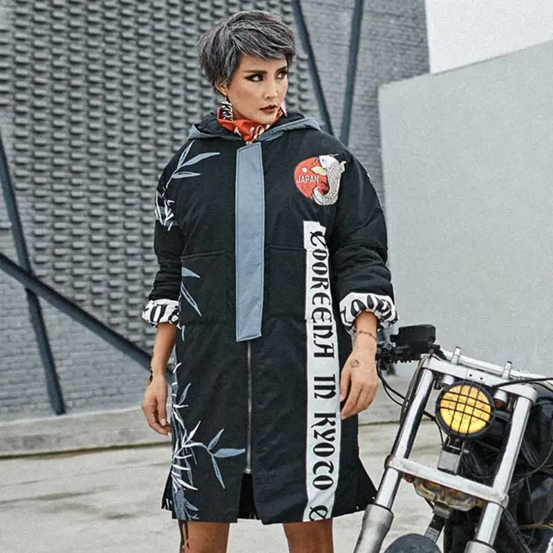 Hiver Style Parka Ouatée Impression Y626 Harajuku Pardessus Épais Chaud Hop Street Black Femmes Animé Coton Hip Dessin À Femelle Manteau Veste De Capuchon XwYU7Xrq