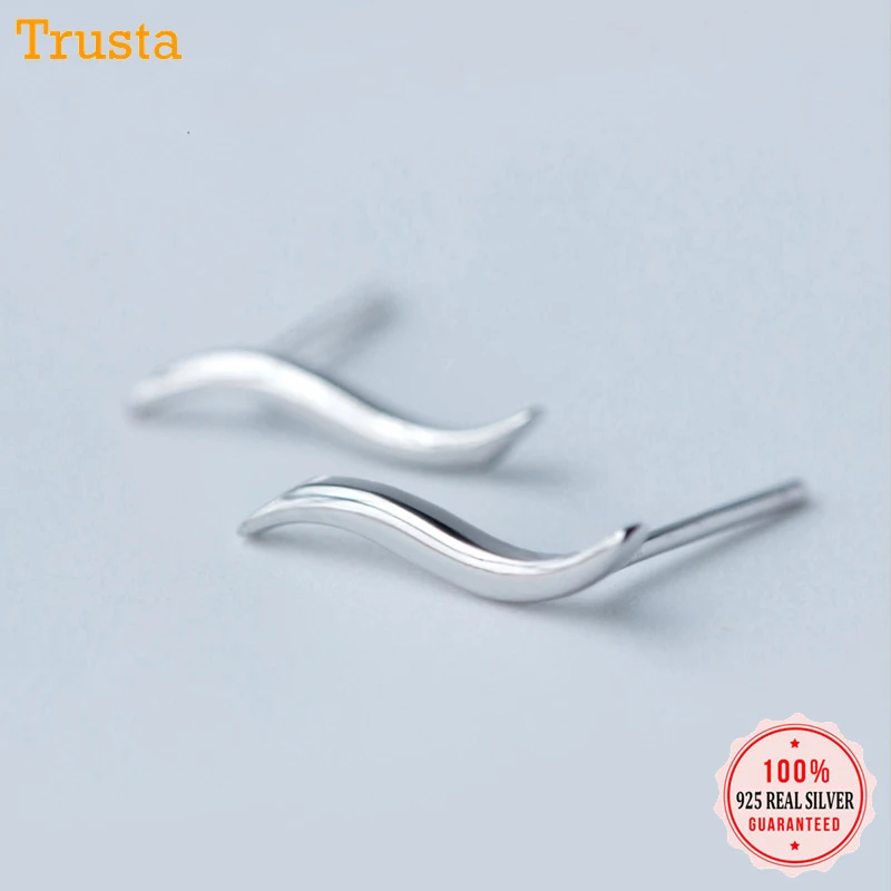 

Trusta 100% 925 Sterling Silver Women Jewelry Fashion Cute Tiny 1.4cmX0.3cm Waves Stud Earrings For Lady Daughter Girls DS16