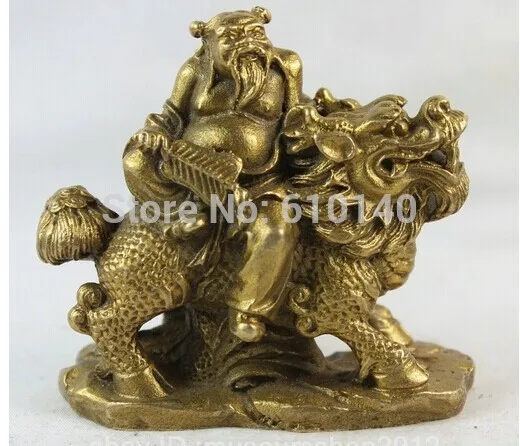 

China Chinese Fengshui Brass 8 Immortals God Han Zhong Li Ride Kylin Statue
