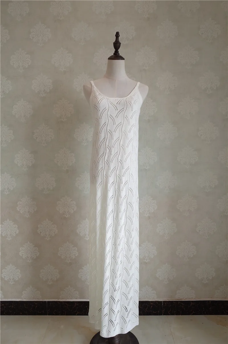 Белый вязаный сарафан, женское летнее вязаное платье-туника, Пляжное платье, сексуальное открытое длинное платье без рукавов с открытой спиной, саронги N712