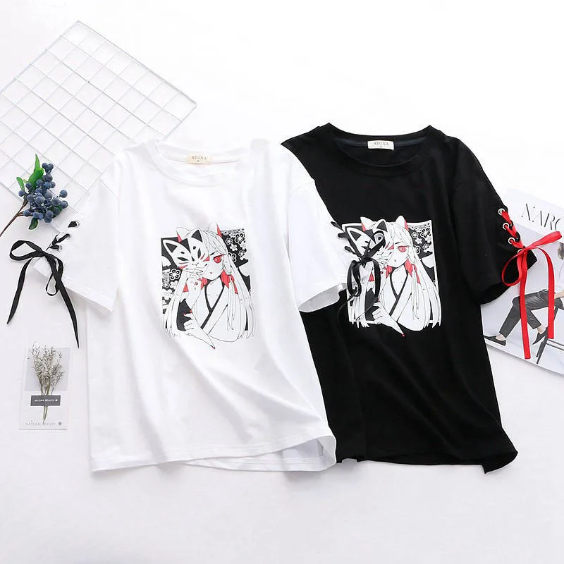 Летняя Корейская женская длинная футболка Ulzzang Kawaii, японский стиль Харадзюку, модные повседневные футболки с героями мультфильмов, женские шикарные винтажные футболки