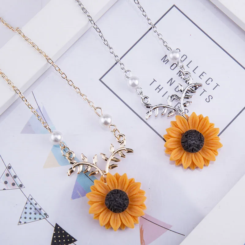 

Imitation Pearl Sun Flower Necklace Pendant For Women Jewelry Accessories Sunflower Choker Necklaces Wedding Jewelry