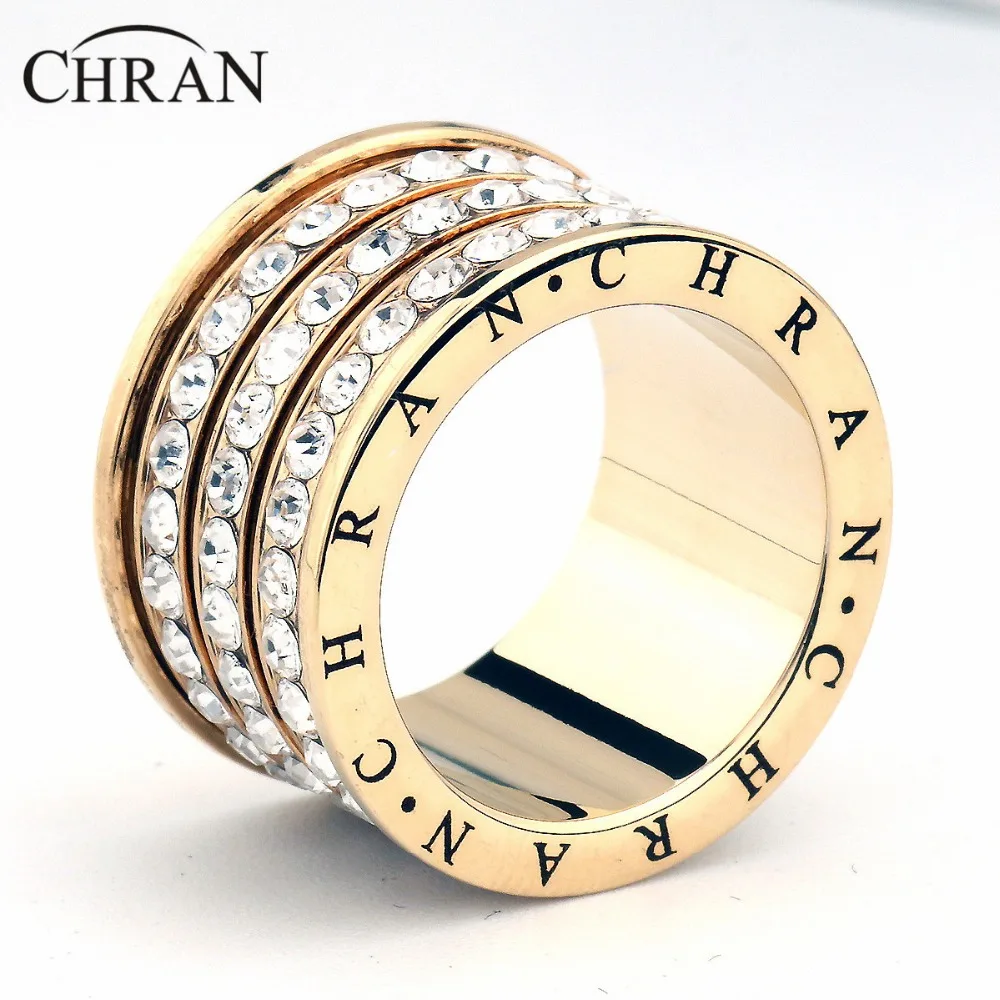 Chran Fashion 3 Pave полный кристалл большие свадебные кольца для женщин романтическое кольцо с кубическим цирконием Bague Femme Золотое женское кольцо