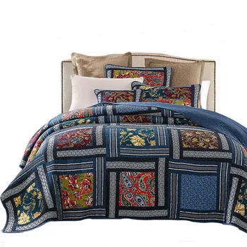 

Free shipping bohemian retro national style 3pcs American style patchwork quilt colcha king size bed cover/bedspread/coverlet AN