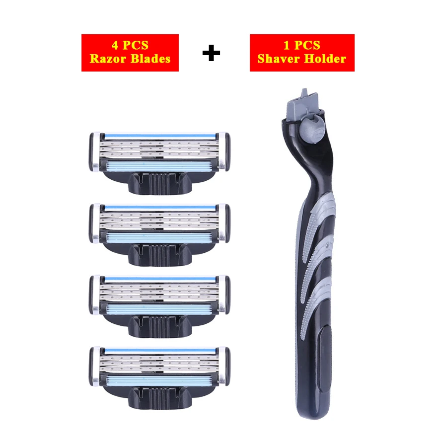 5pcs/set=1 Shaver Holder + 4 Blades Men's Razor Hair Removal Shaving Razors With Replaceable | Красота и здоровье